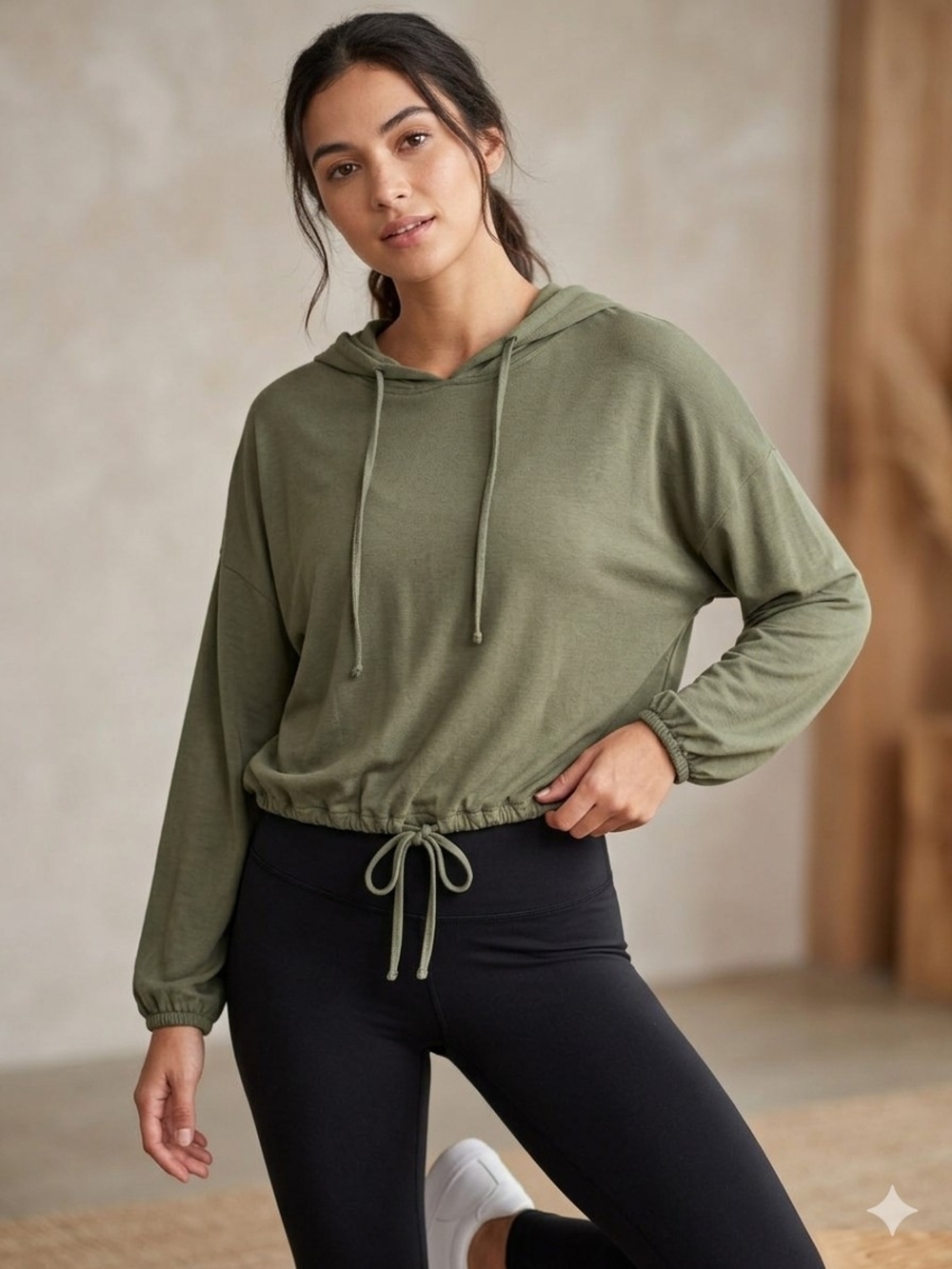 aerie Olive Drawstring Hem Hoodie